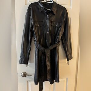 NWT Zara Black Goth Faux Leather Dress Size M Twee Egirl Kawaii Belted Coat